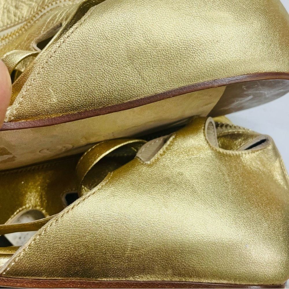 AUTH! CHANEL Metallic Gold Tall Tie Up Gladiator Flat Boot Sandals 36.5 - Picture 10 of 12